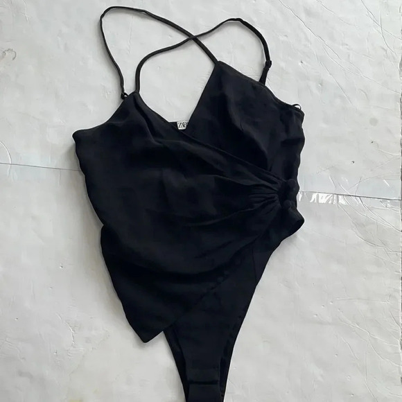 Zara black strappy bodysuit w/ asymmetrical hem. Women’s XS. NWT - Picture 7 of 12